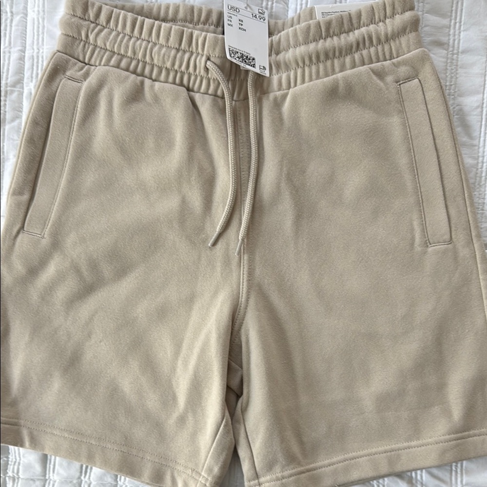 Beige Casual Drawstring Shorts
